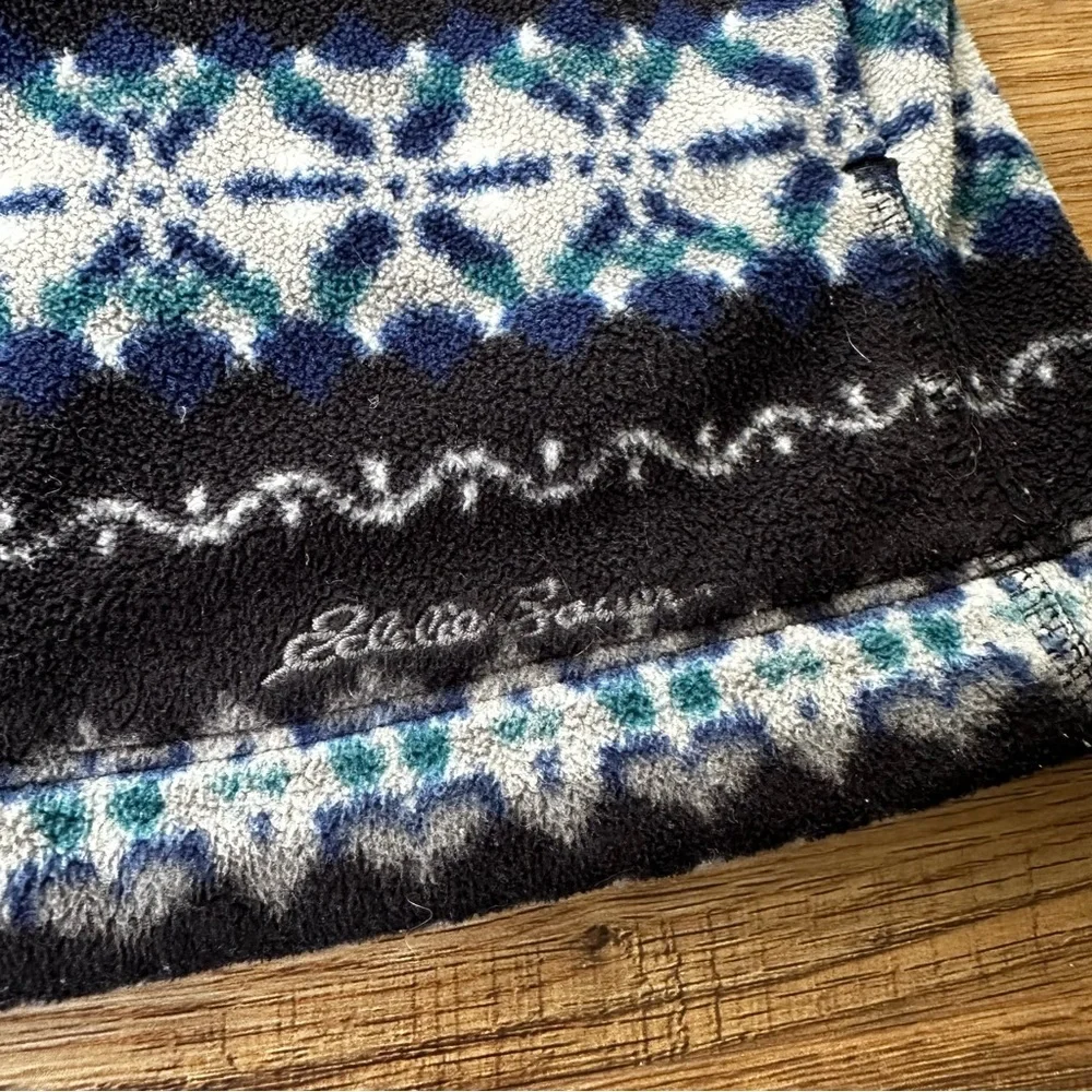 Womens Medium‎ Eddie Bauer Navy Fair Isle Fleece Pullover Snap Buttons Pockets
